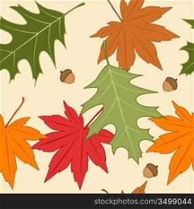 autumn seamless background with maple and oak leaves