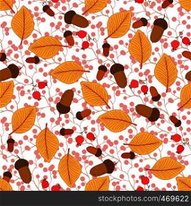 Autumn seamless pattern with autumn leaves and acorns. Seasonal vector background. Can be used for wrapping, textile, decoration. Autumn seamless pattern with autumn leaves and acorns. Seasonal vector background. Can be used for wrapping, textile, decorations