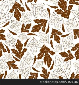 Autumn seamless pattern with fall leaves isolated on white background. Trendy print with grunge texture.