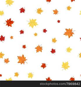 Autumn Seamless Pattern With Falling Maple Leaves on White Background. Elegant Design With Ideal Balanced Colors. Ideal for Fall Season Designs. Vector Illustration.