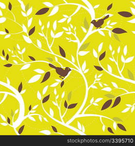 Autumn seamless pattern with leaves and birds
