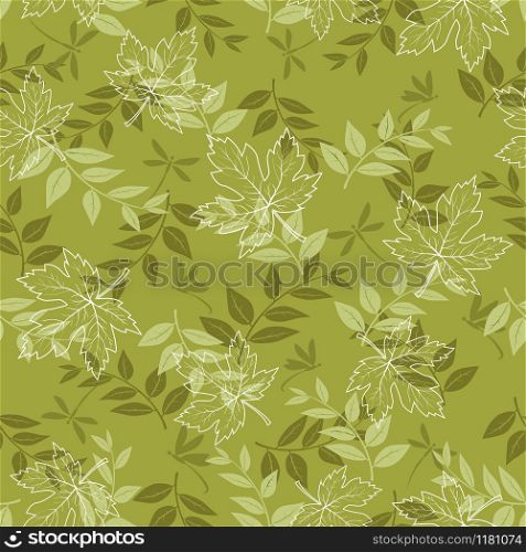 Autumn seamless pattern with maple leaves and dragonfly on pastel green background,for fashion,fabric,textile,print or wallpaper,vector illustration