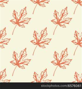 Autumn seamless pattern with orange maple leaves. Hand drawn seasonal vector background in vintage style.