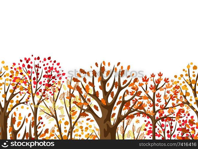 Autumn seamless pattern with stylized trees. Natural illustration.. Autumn seamless pattern with stylized trees.