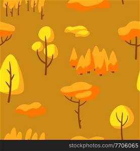 Autumn seamless pettern with forest, trees and bushes. Seasonal nature illustration.. Autumn seamless pettern with forest, trees and bushes.