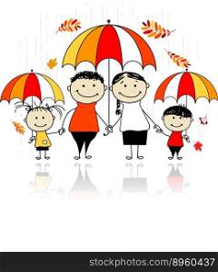 Autumn season family with umbrellas vector image