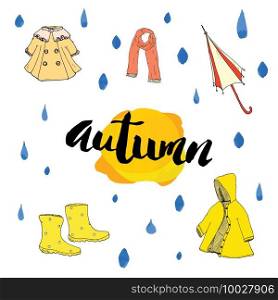 Autumn season set. Hand drawn doodles and lettering vector illustration. Autumn season set. Hand drawn doodles and lettering vector illustration.