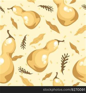 Autumn seasonal foliage and ripe pumpkin vegetables. Agriculture and harvesting, fall season leafage and veggies. Squash organic product. Seamless pattern, print or background. Vector in flat style. Pumpkins and foliage, autumn seasonal pattern