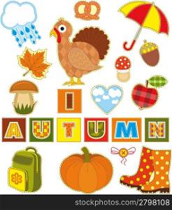 Autumn set of stickers made of a fabric