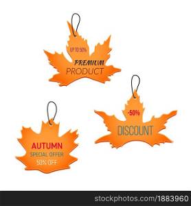 Autumn shopping sale, discount labels, tags. Vector illustration of design for shop, store, posters, flyers, banners, web design.