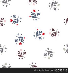 Autumn small flowers and leaf seamless pattern isolated. Floral endless ornament. Simple botanical backdrop. Doodle style print. Design for fabric , textile print, surface, wrapping, cover. Autumn small flowers and leaf seamless pattern isolated. Floral endless ornament.