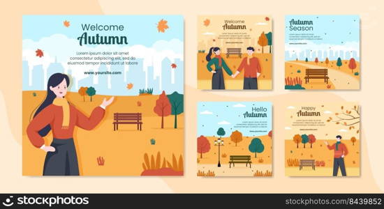 Autumn Social Media Post Template Flat Cartoon Background Vector Illustration