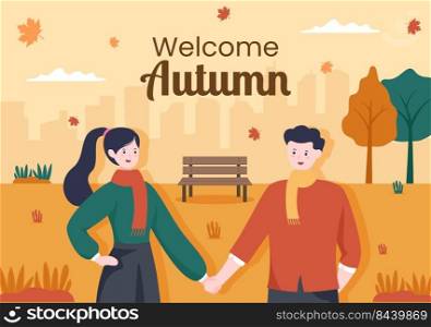 Autumn Social Media Template Flat Cartoon Background Vector Illustration