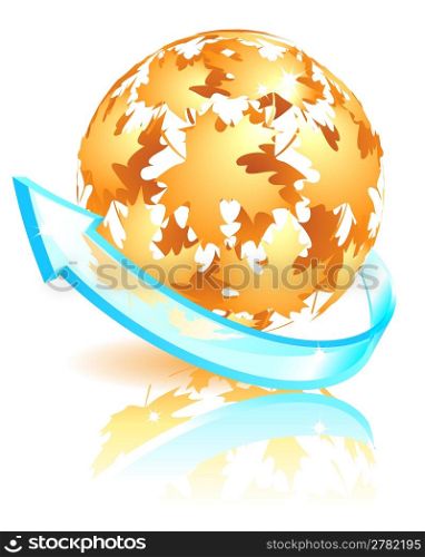 Autumn sphere made from falling maple leaves