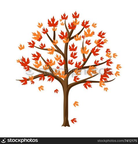 Autumn stylized tree with falling leaves. Natural decorative illustration.. Autumn stylized tree with falling leaves.