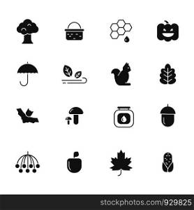 Autumn symbols. Vector monochrome icons set of autumn. illustration of plant and basket, rowan and tree. Autumn symbols. Vector monochrome icons set of autumn