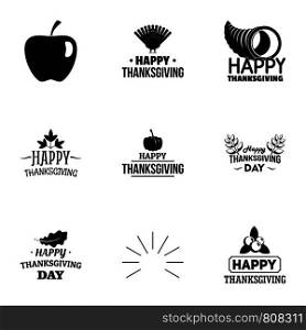 Autumn thanksgiving logo set. Simple set of 9 autumn thanksgiving vector logo for web design on white background. Autumn thanksgiving logo set, simple style