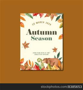 Autumn themed Poster design with plants concept, chestnut centered illustration template