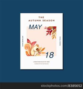 Autumn themed Poster design with plants concept, night owl illustration template