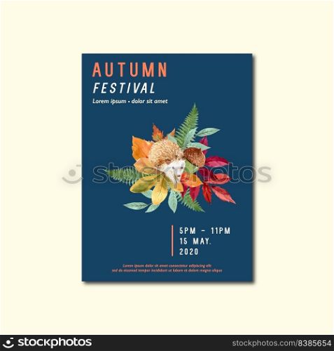 Autumn themed Poster design with plants concept, October festival illustration template