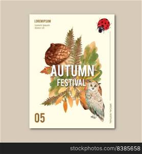 Autumn themed Poster design with plants concept, pastel green illustration template