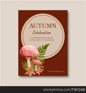 Autumn themed Poster design with plants concept, red-toned vector illustration template