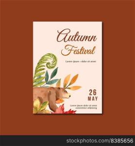 Autumn themed Poster design with plants concept, red-toned vector illustration template