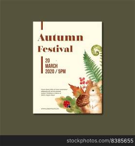 Autumn themed Poster design with plants concept, watercolour foliage vector illustration template