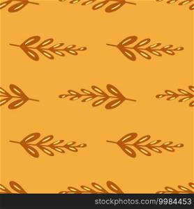 Autumn tones seamless pattern with light brown simple branches elements. Orange background. Perfect for fabric design, textile print, wrapping, cover. Vector illustration.. Autumn tones seamless pattern with light brown simple branches elements. Orange background.