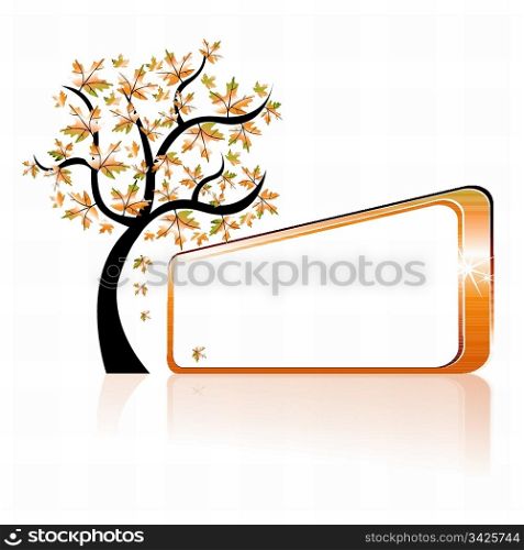 Autumn tree and banner for your text, vector illustration