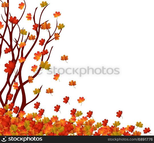 Autumn tree and pile of leaves. Fall Leaves Background