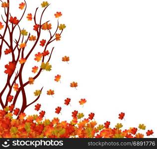 Autumn tree and pile of leaves. Fall Leaves Background