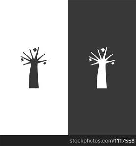 Autumn tree. Icon on black and white background. Autumn flat vector illustration