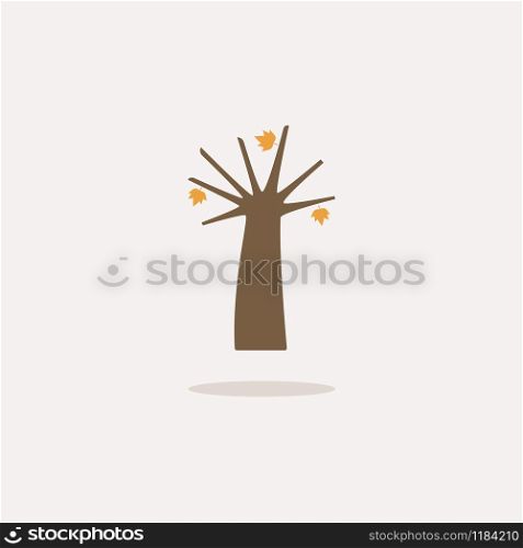 Autumn tree. Icon with shadow on a beige background. Season flat vector illustration