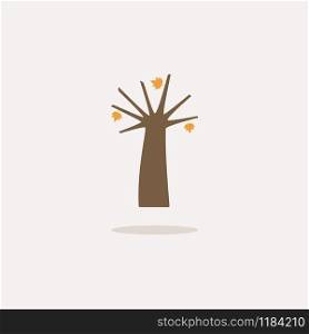 Autumn tree. Icon with shadow on a beige background. Season flat vector illustration