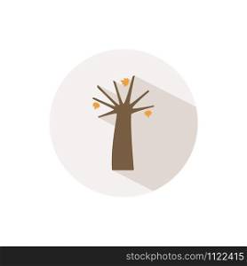 Autumn tree. Icon with shadow on a beige circle. Fall flat vector illustration