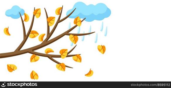 Autumn tree with branch falling yellow leaves. Seasonal nature illustration.. Autumn tree branch with falling yellow leaves. Seasonal illustration.