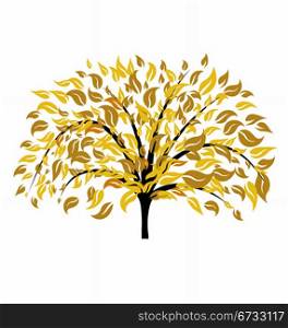 Autumn tree with falling down leaves. Vector illustration.