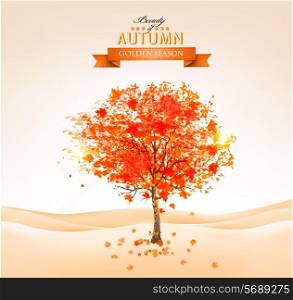Autumn tree with orange leaves. Vector.