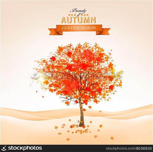Autumn tree with orange leaves. Vector.