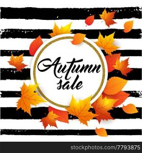 Autumn vector background with orange maple leaves. Abstract golden banner for seasonal fall sale.