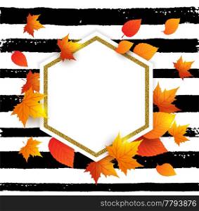 Autumn vector background with orange maple leaves and place for text . Abstract golden banner for seasonal fall sale.
