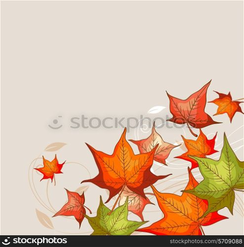 Autumn vector background with red and orange maple leaves