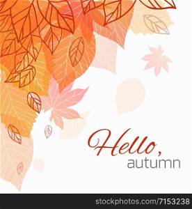 Autumn vector cover with doodle leaves and transparent leaves for your business