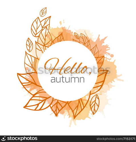 Autumn vector cover with doodle leaves and yellow and orange blobs for your business