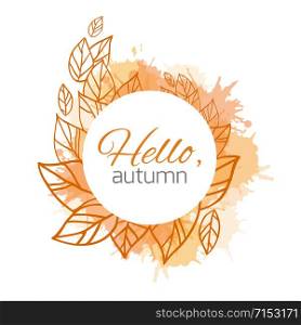 Autumn vector cover with doodle leaves and yellow and orange blobs for your business