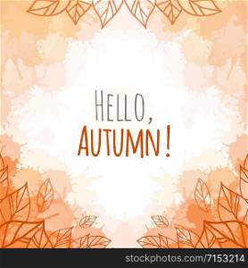 Autumn vector cover with doodle leaves and yellow and orange blobs for your business