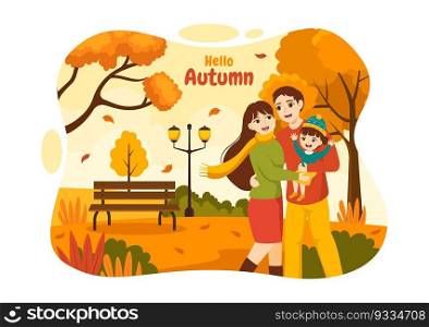Autumn Vector Illustration Kids Panoramic of Mountains and Maple Trees Fallen with Yellow Foliage in Cartoon Hand Drawn Landing Page Templates