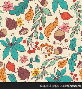 Autumn vector seamless pattern with red and orange leaves