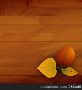 Autumn vector wooden background with colorful leafs
